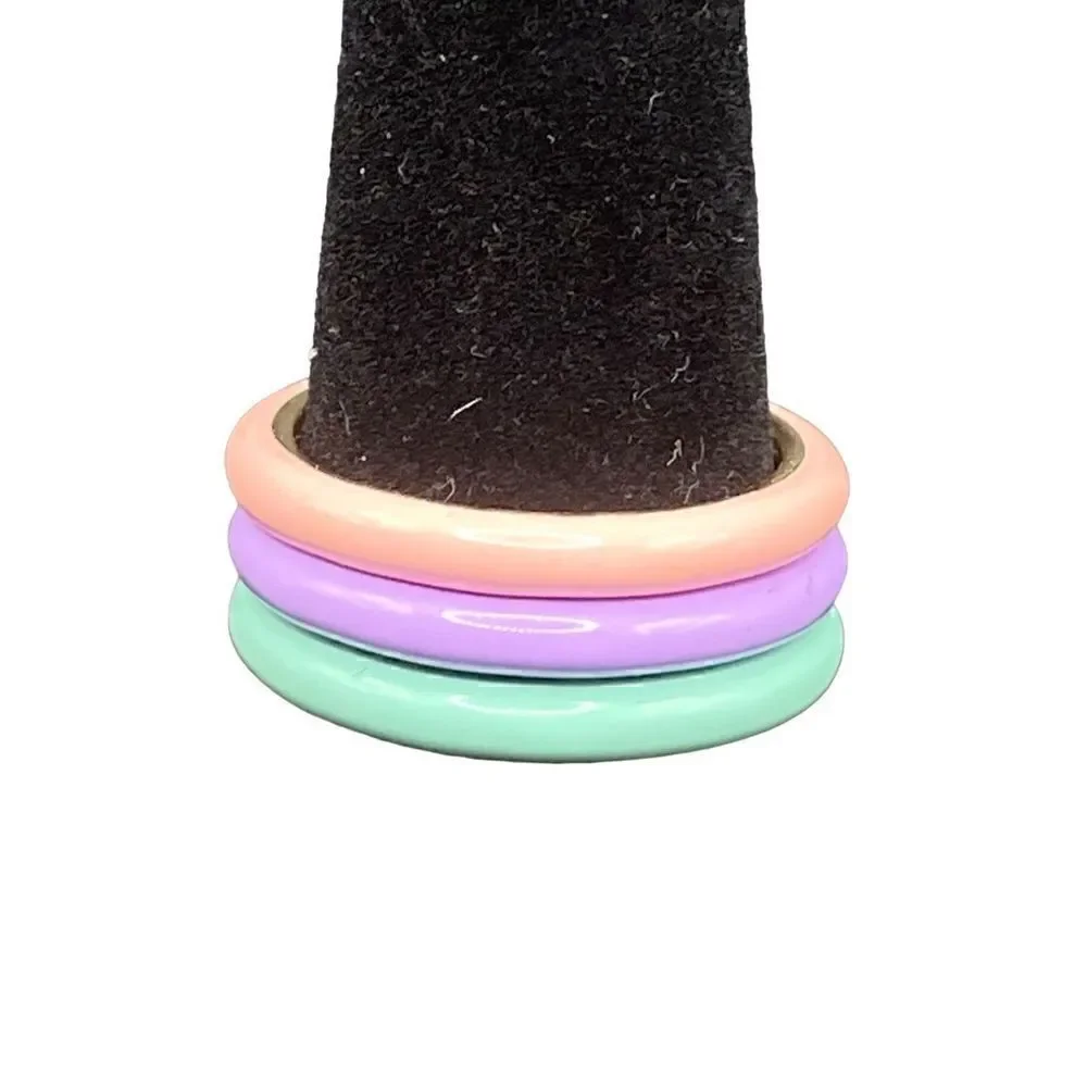 Sterling silver 925 stackable enamel rings peach lavender and green size 7.5